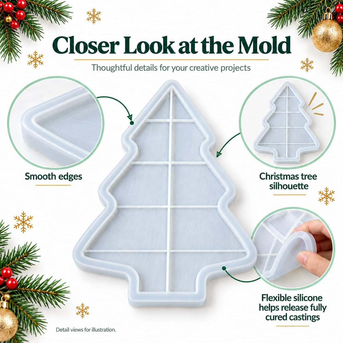 Christmas Tree Silicone Tray Casting Mold for Resin and Concrete