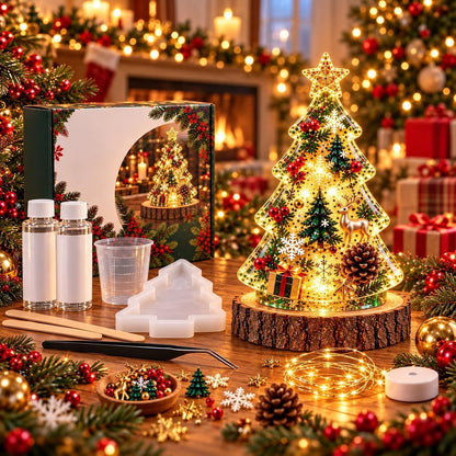 Resin Tree Night Light, Christmas DIY Kit, Holiday Craft Gift