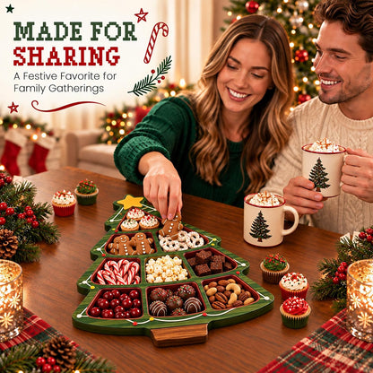 Christmas Wooden Snack Serving Tray with Divided Compartments