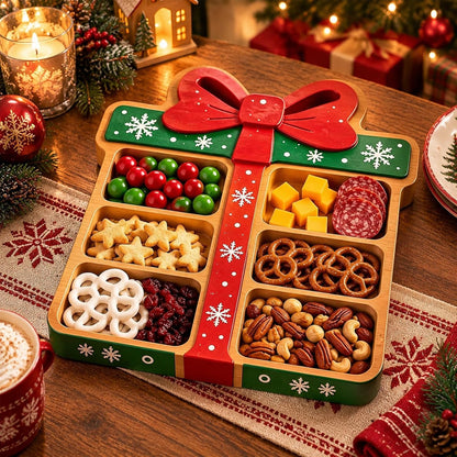 Christmas Wooden Snack Serving Tray with Divided Compartments