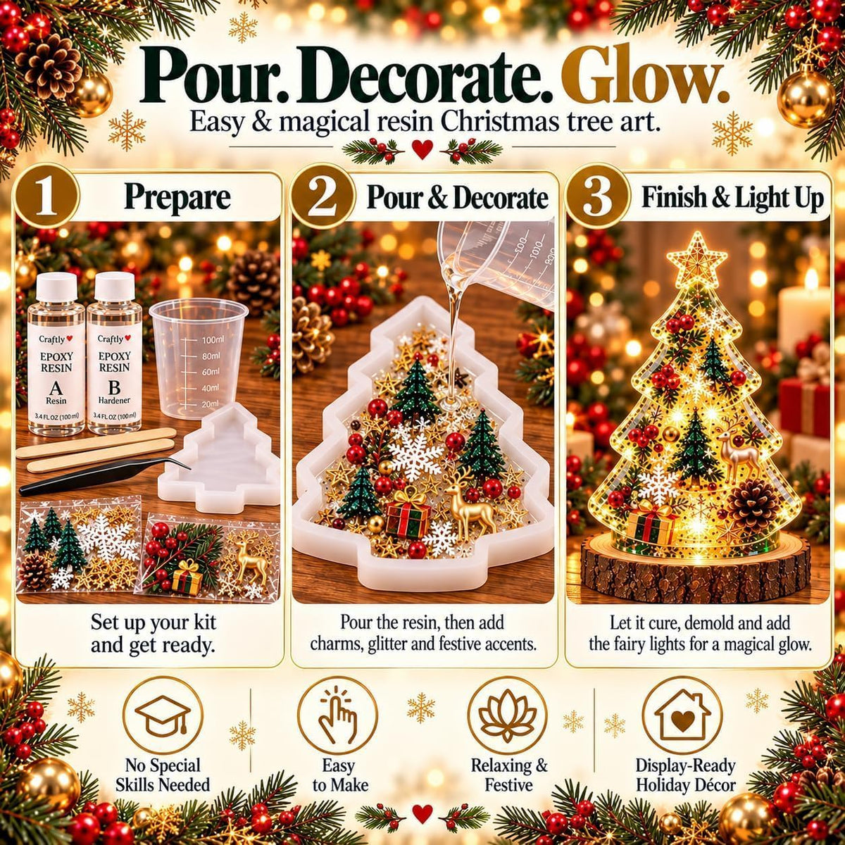 Resin Tree Night Light, Christmas DIY Kit, Holiday Craft Gift