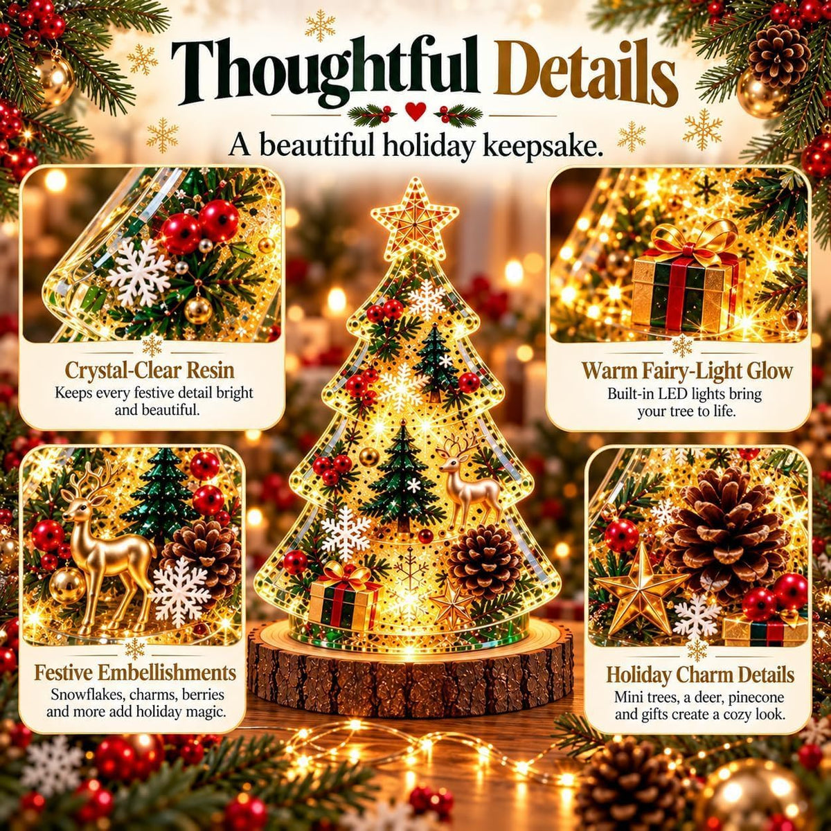 Resin Tree Night Light, Christmas DIY Kit, Holiday Craft Gift