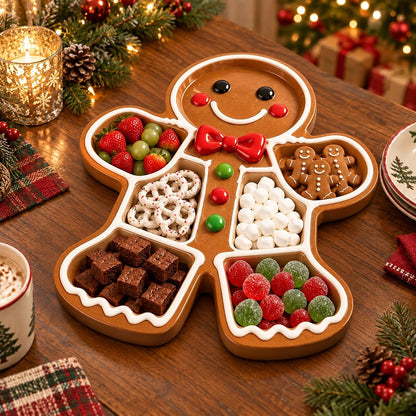 Christmas Wooden Snack Serving Tray with Divided Compartments