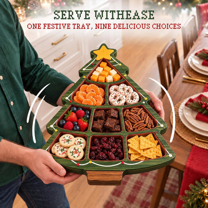 Christmas Wooden Snack Serving Tray with Divided Compartments