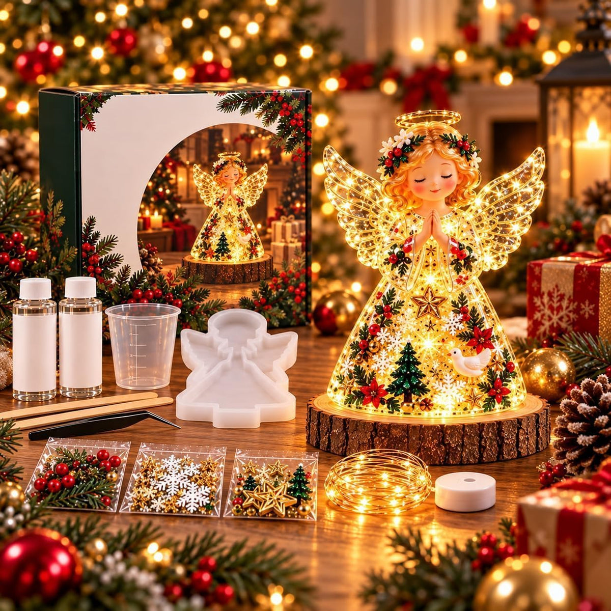 Resin Tree Night Light, Christmas DIY Kit, Holiday Craft Gift