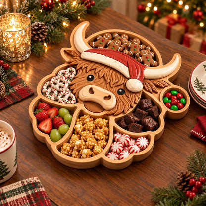 Christmas Wooden Snack Serving Tray with Divided Compartments