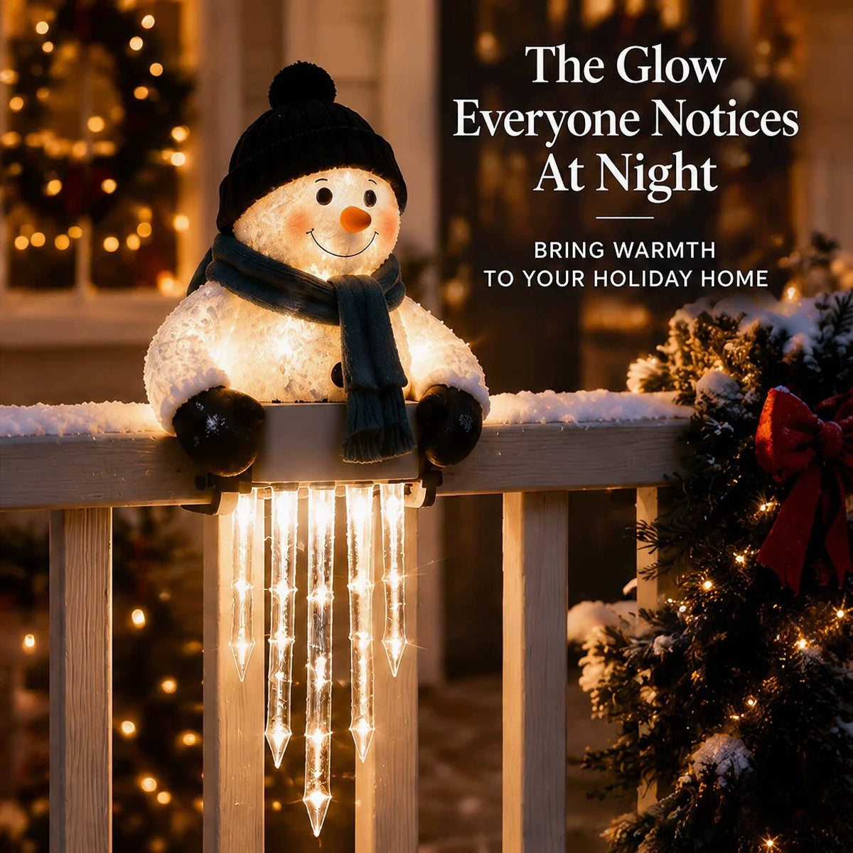 WinterGlow Snowman Icicle Light Decor – Snowman-shaped icicle lights