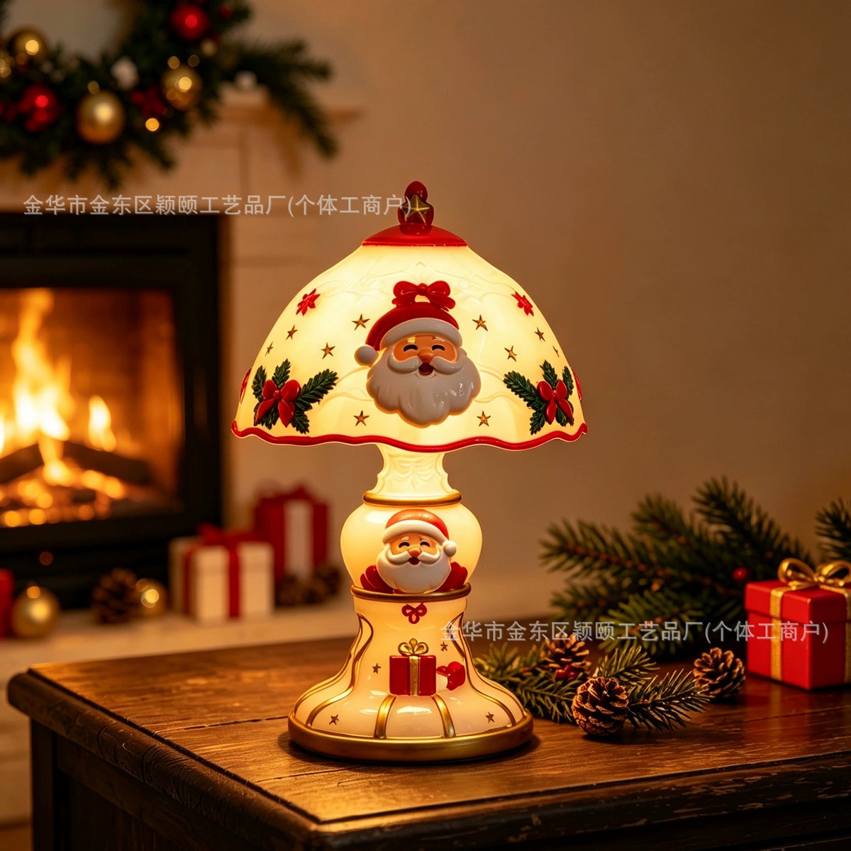 Cross-border new product: Christmas-themed glowing Santa Claus and reindeer table lamp, a resin craft for creative home decoration