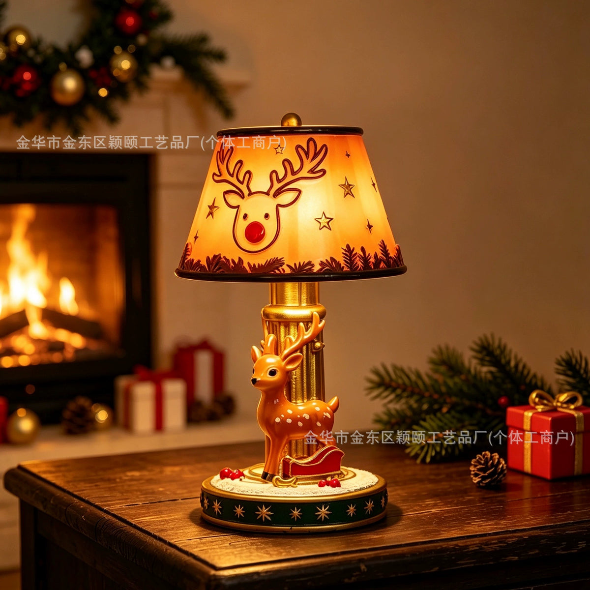 Cross-border new product: Christmas-themed glowing Santa Claus and reindeer table lamp, a resin craft for creative home decoration