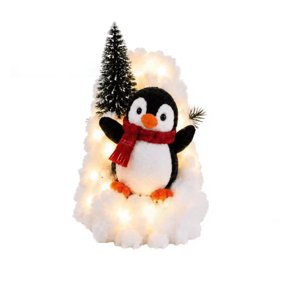 40*20cm Christmas Stair Snow Decor Illuminating Cotton-like Snow Texture Christmas Decorative Lights Modular Assembly Penguin