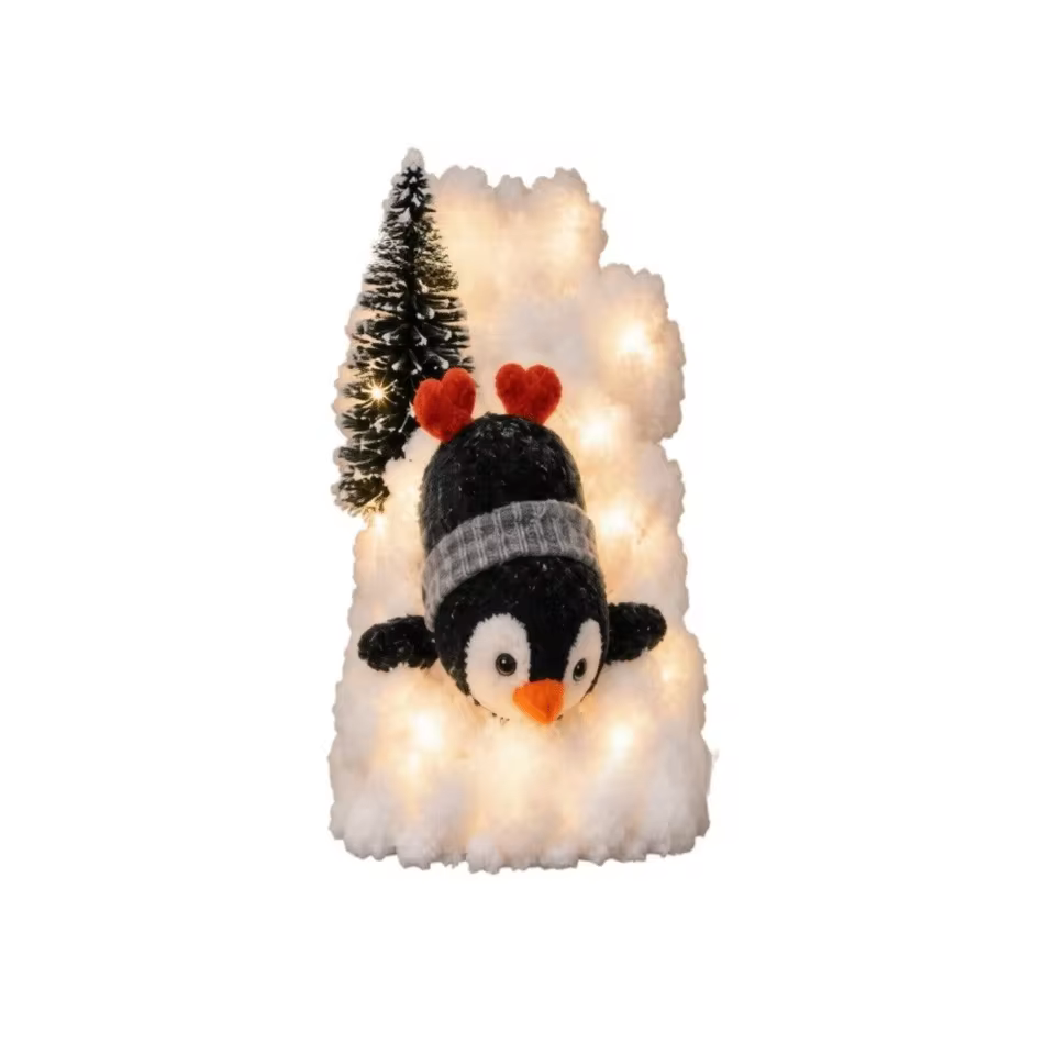 40*20cm Christmas Stair Snow Decor Illuminating Cotton-like Snow Texture Christmas Decorative Lights Modular Assembly Penguin